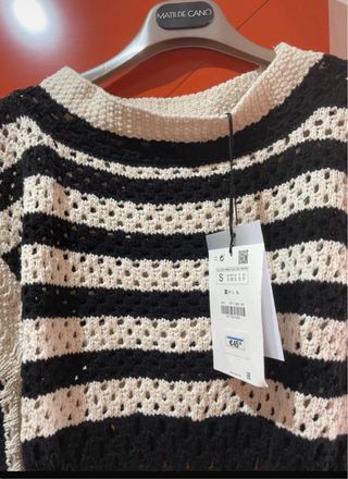 Jersey Zara Rayas Negro y Beige Talla S