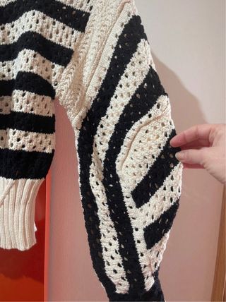 Jersey Zara Rayas Negro y Beige Talla S