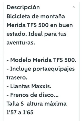 Bicicleta MTB Merida TFS 500 Alum 26