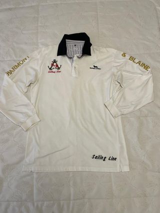 Polo hombre manga larga blanco y dorado