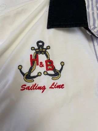 Polo hombre manga larga blanco y dorado