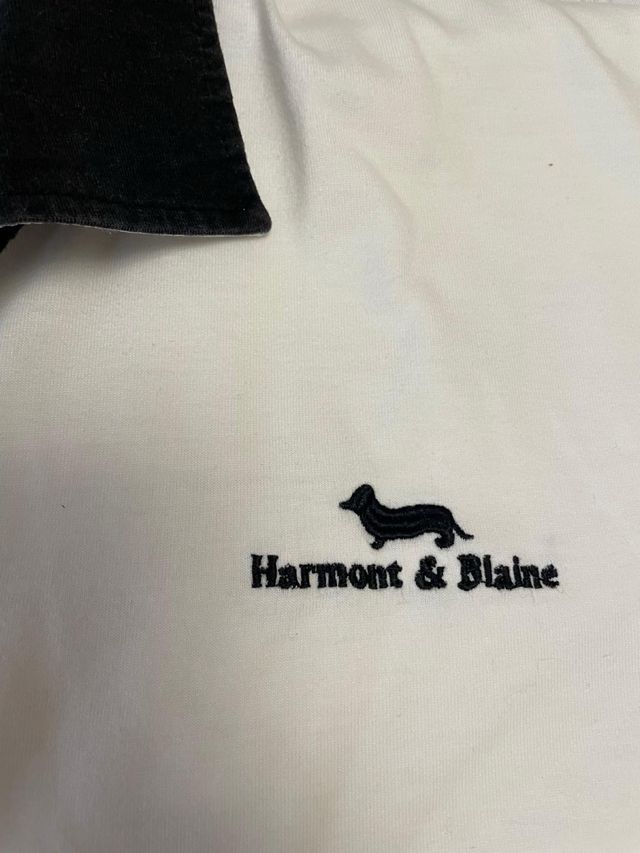 Polo hombre manga larga blanco y dorado