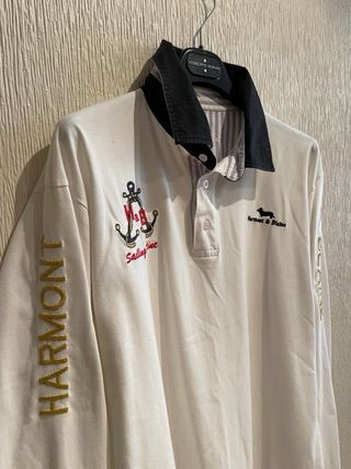 Polo hombre manga larga blanco y dorado