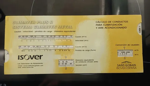 Tabla cálculo conductos Climaver Metal