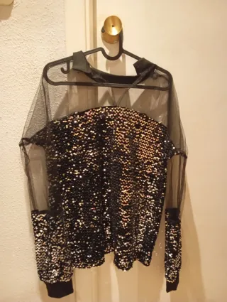 Camisa lentejuelas negra y dorada Talla L/XL