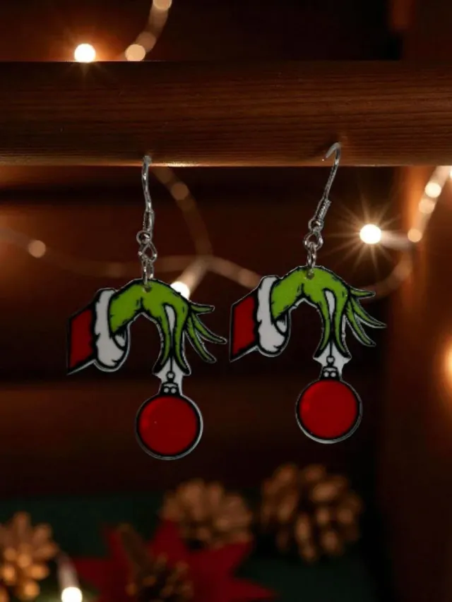 Pendientes Grinch con Bolas Rojas