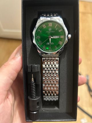 Reloj Paazomu por hombre, Verde y Plateado