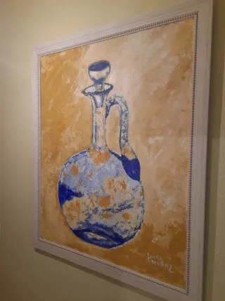Cuadro pintado jarra azul y ocre
