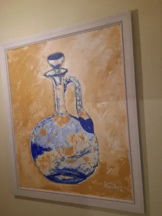 Cuadro pintado jarra azul y ocre