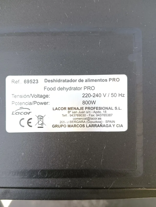 Deshidratador de alimentos PRO Lacor 800W