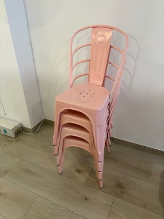 4 Sillas Metálicas Rosas Estilo Tolix