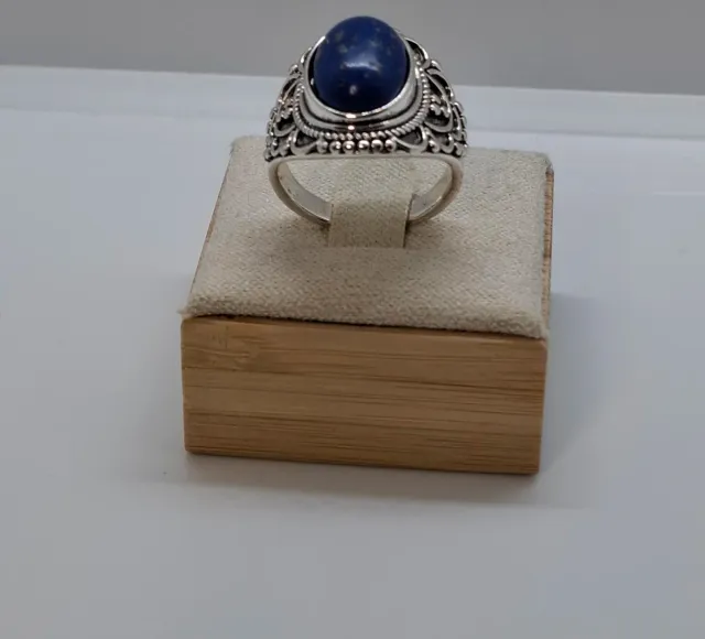 Anel Prateado Pedra Azul