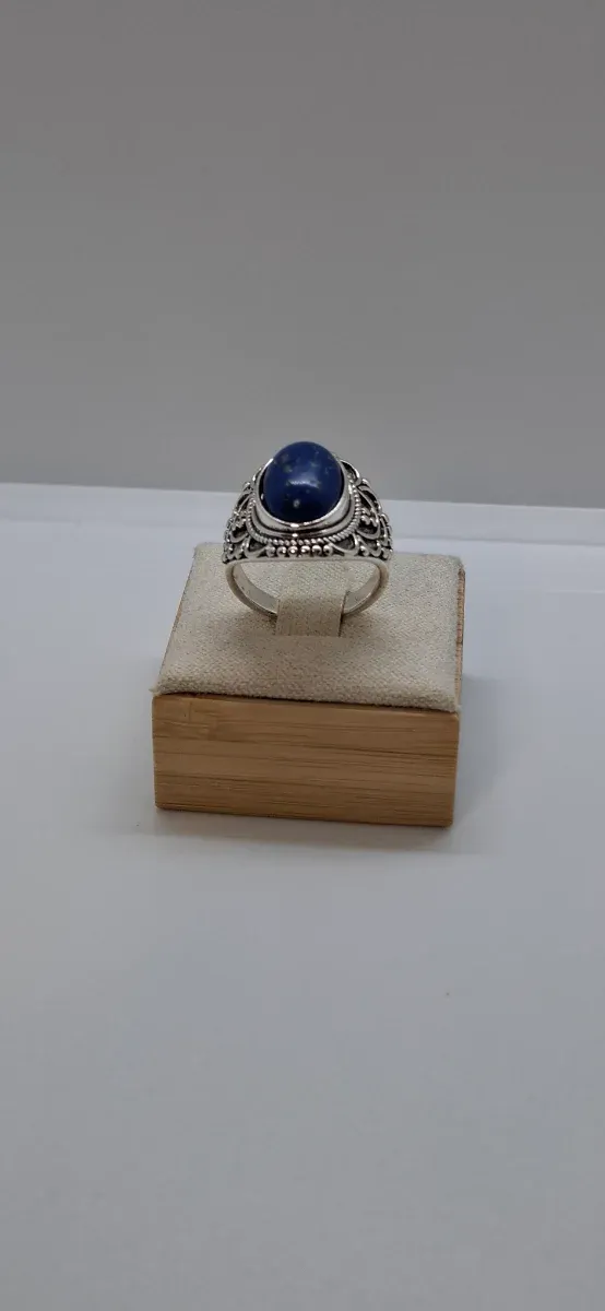 Anel Prateado Pedra Azul