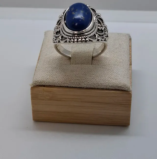 Anel Prateado Pedra Azul