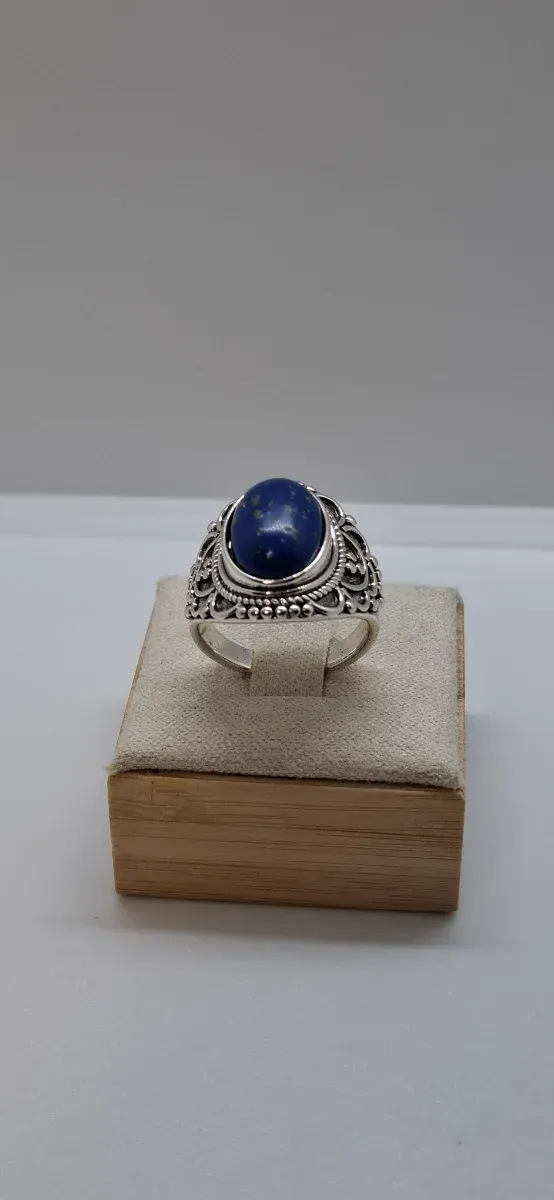 Anel Prateado Pedra Azul