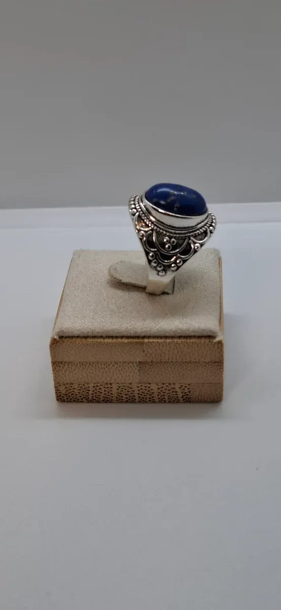 Anel Prateado Pedra Azul