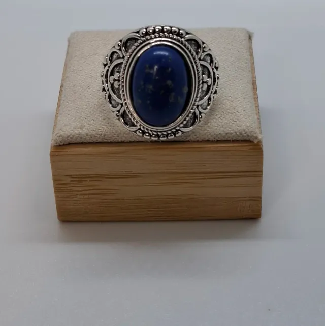 Anel Prateado Pedra Azul