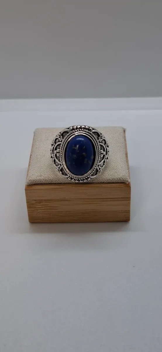 Anel Prateado Pedra Azul