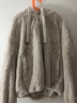 Chaquetón de pelo beige mujer