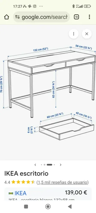 Mesa Ikea ALEX blanca