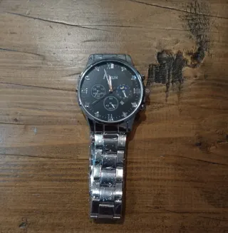 Reloj ARUN Cuarzo Negro y Plateado