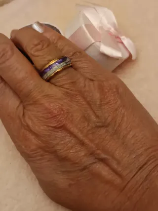 Anillo Acero, dorado y morado