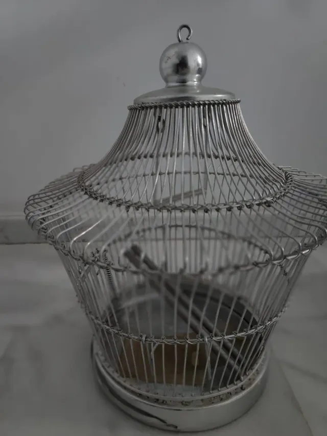 Jaula decorativa plateada para pájaros