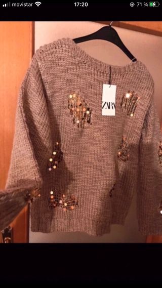 Jersey Zara lentejuelas beige