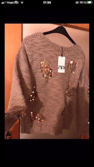 Jersey Zara lentejuelas beige