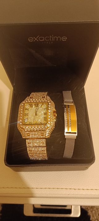 Exactime Reloj Dorado y Plateado con Caja