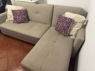 Sofá Cama Chaise Longue Beige
