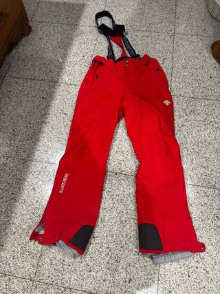 Pantalón de esquí Descente rojo con tirantes