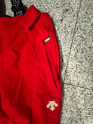 Pantalón de esquí Descente rojo con tirantes