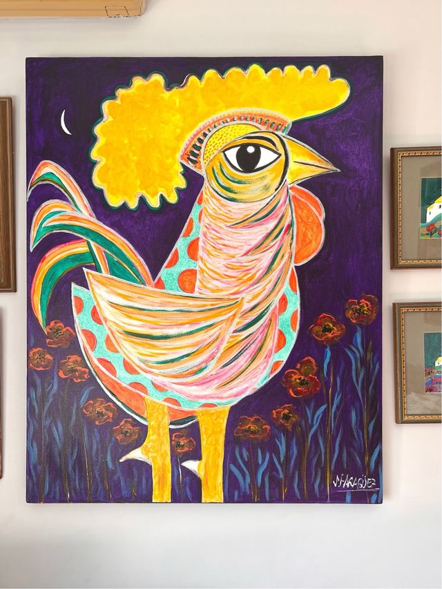 Óleo sobre lienzo Gallo de Santiago Fdez Aragüez