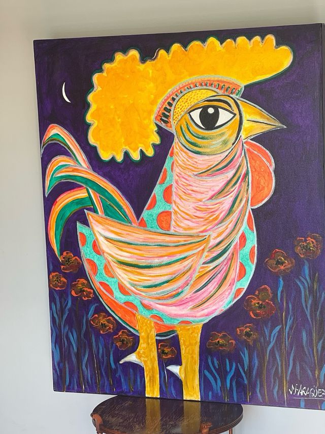 Óleo sobre lienzo Gallo de Santiago Fdez Aragüez