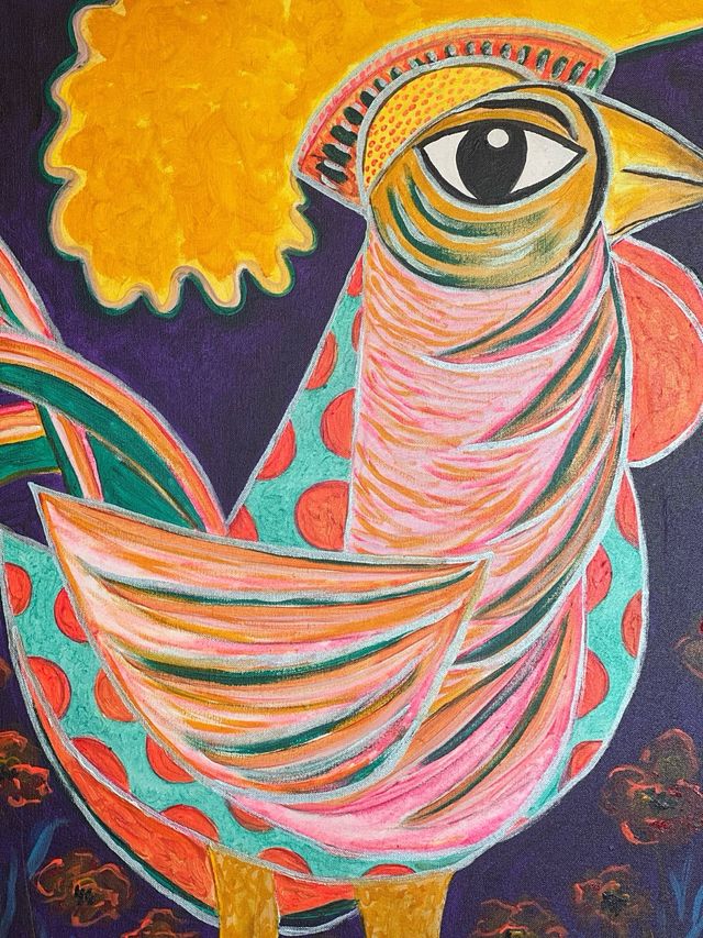 Óleo sobre lienzo Gallo de Santiago Fdez Aragüez