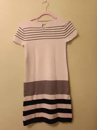 Vestido punto Desigual rayas y flores