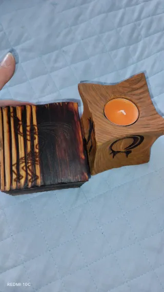 Porta candela artigianale in legno