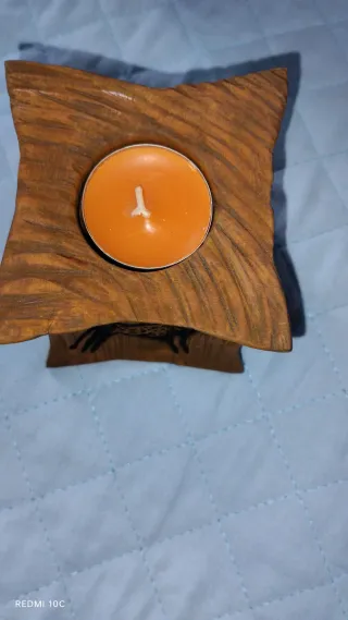 Porta candela artigianale in legno