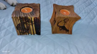 Porta candela artigianale in legno