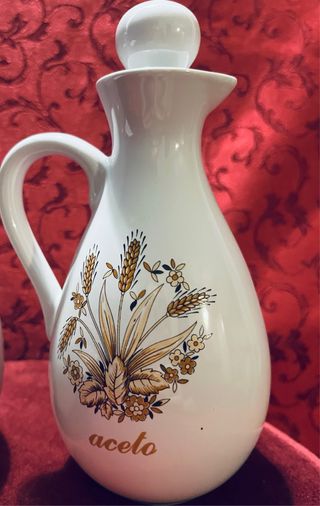 Ampolla ceramica vintage per aceto decorata