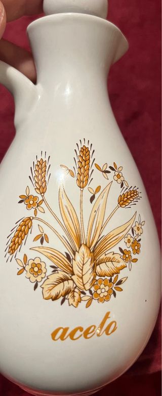 Ampolla ceramica vintage per aceto decorata