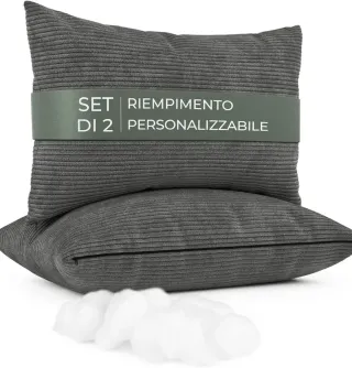 Set 2 Copricuscini Corduroy Grigio 40x60 cm