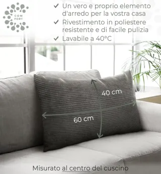 Set 2 Copricuscini Corduroy Grigio 40x60 cm