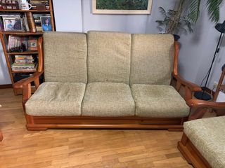 Sofá 3 plazas y 2 sillones madera