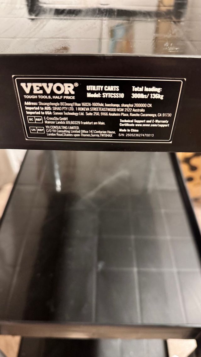 Carrito Auxiliar VEVOR de 3 Niveles Negro