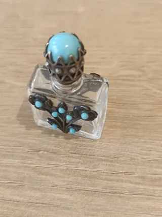 Botella Perfume Vintage Flores Turquesa