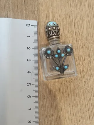 Botella Perfume Vintage Flores Turquesa