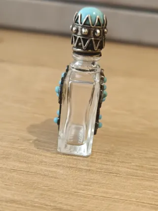 Botella Perfume Vintage Flores Turquesa