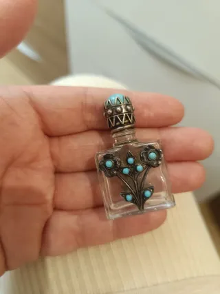 Botella Perfume Vintage Flores Turquesa